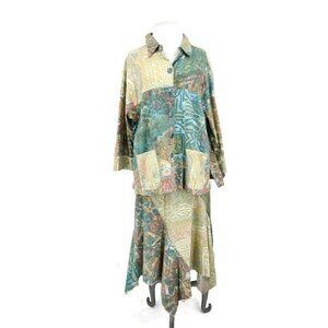 New Winter Sun Handpainted Blouse and Skirt Womens M Cotton Top